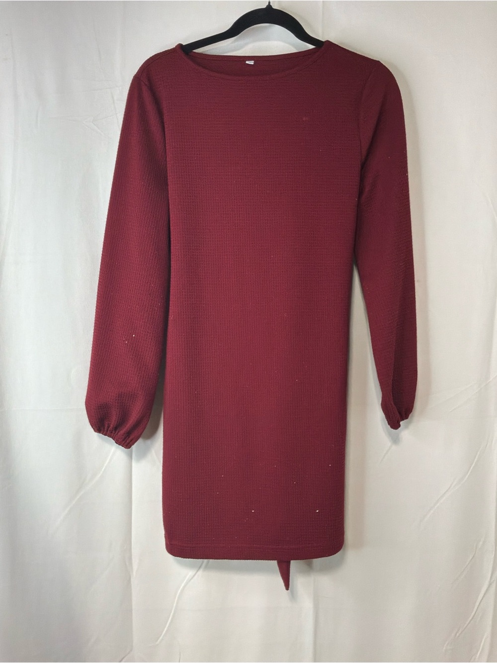 Burgundy Waffle Knit Mini Dress with Balloon Sleeves